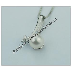 Sterling Silver Pendant/Charm with Pearl, 18.23x11.71mm, Sold by PC