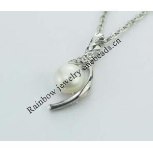 Sterling Silver Pendant/Charm with Pearl, 22.21x8.54mm, Sold by PC