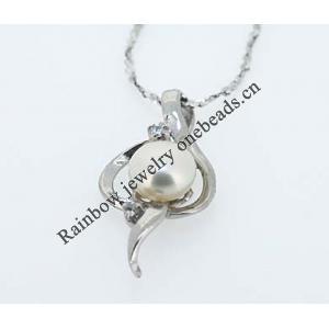 Sterling Silver Pendant/Charm with Pearl, 22x13mm, Sold by PC