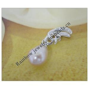 Sterling Silver Pendant/Charm with Pearl, 22.34x6.87mm, Sold by PC