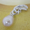 Sterling Silver Pendant/Charm with Pearl, 22.34x6.87mm, Sold by PC