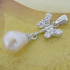 Sterling Silver Pendant/Charm with Pearl, 25.89x9.47mm, Sold by PC