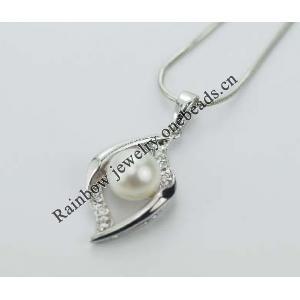 Sterling Silver Pendant/Charm with Pearl, 23.84x12.5mm, Sold by PC