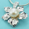 Sterling Silver Pendant/Charm with Pearl, 19.43x18.39mm, Sold by PC