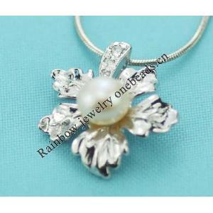 Sterling Silver Pendant/Charm with Pearl, 19.43x18.39mm, Sold by PC