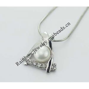 Sterling Silver Pendant/Charm with Pearl, 18x15.5mm, Sold by PC