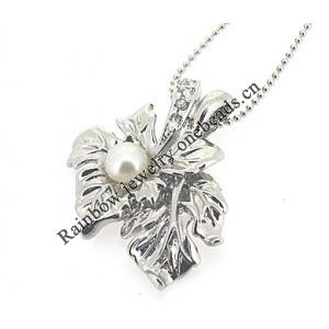 Sterling Silver Pendant/Charm with Pearl, 26.36x24mm, Sold by PC