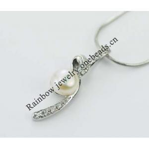 Sterling Silver Pendant/Charm with Pearl, 26x7mm, Sold by PC
