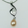 Sterling Silver Pendant/Charm with Pearl, 26x7mm, Sold by PC