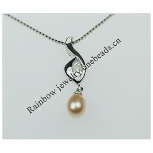 Sterling Silver Pendant/Charm with Pearl, 26x7mm, Sold by PC