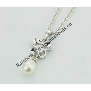 Sterling Silver Pendant/Charm with Pearl, 23x11mm, Sold by PC