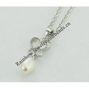 Sterling Silver Pendant/Charm with Pearl, 23x12mm, Sold by PC