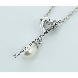Sterling Silver Pendant/Charm with Pearl, 21x8.5mm, Sold by PC