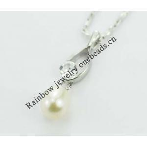 Sterling Silver Pendant/Charm with Pearl, 23x11mm, Sold by PC