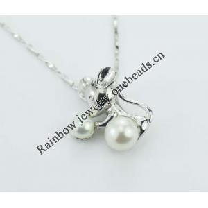 Sterling Silver Pendant/Charm with Pearl, 20.5x17mm, Sold by PC