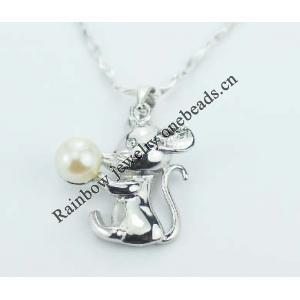 Sterling Silver Pendant/Charm with Pearl, 20x18mm, Sold by PC