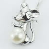 Sterling Silver Pendant/Charm with Pearl, 22x15mm, Sold by PC