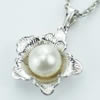 Sterling Silver Pendant/Charm with Pearl, 20x14.5mm, Sold by PC