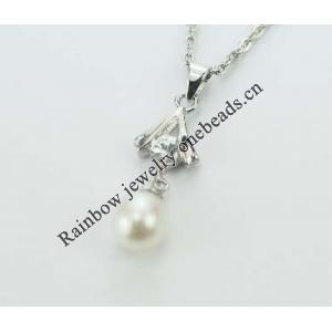Sterling Silver Pendant/Charm with Pearl, 27x8.5mm, Sold by PC