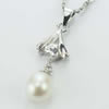 Sterling Silver Pendant/Charm with Pearl, 27x8.5mm, Sold by PC