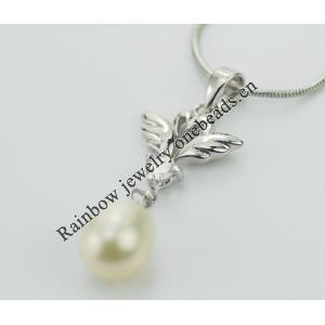 Sterling Silver Pendant/Charm with Pearl, 30x12mm, Sold by PC