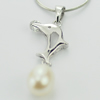 Sterling Silver Pendant/Charm with Pearl, 29x12mm, Sold by PC