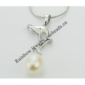 Sterling Silver Pendant/Charm with Pearl, 29x12mm, Sold by PC