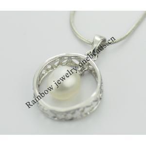 Sterling Silver Pendant/Charm with Pearl, 24x15.5mm, Sold by PC