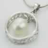 Sterling Silver Pendant/Charm with Pearl, 24x15.5mm, Sold by PC