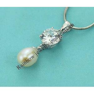 Sterling Silver Pendant/Charm with Pearl, 24x7mm, Sold by PC