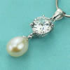 Sterling Silver Pendant/Charm with Pearl, 24x7mm, Sold by PC