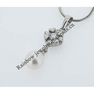 Sterling Silver Pendant/Charm with Pearl, 26x6.5mm, Sold by PC