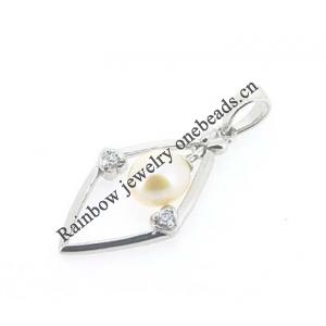 Sterling Silver Pendant/Charm with Pearl, 29x13mm, Sold by PC