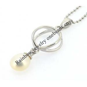 Sterling Silver Pendant/Charm with Pearl, 28x9.5mm, Sold by PC