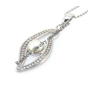 Sterling Silver Pendant/Charm with Pearl, 33x11mm, Sold by PC