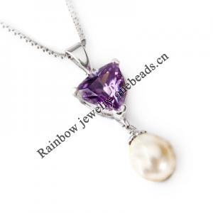 Sterling Silver Pendant/Charm with Pearl, 26x8mm, Sold by PC