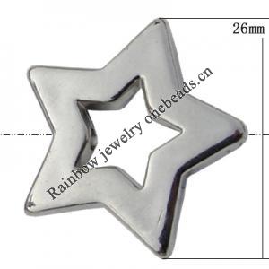 Jewelry findings, CCB plastic Beads platina plated, Star 26mm Hole:2mm, Sold by Bag