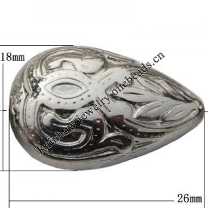 Jewelry findings, CCB plastic Beads platina plated, Teardrop 26x18mm Hole:1.5mm, Sold by Bag