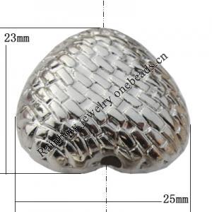 Jewelry findings, CCB plastic Beads platina plated, Heart 25x23mm Hole:2.5mm, Sold by Bag