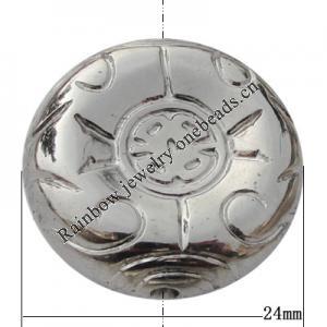 Jewelry findings, CCB plastic Beads platina plated, Flat Round 24mm Hole:1.5mm, Sold by Bag