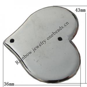 Jewelry findings, CCB plastic Connector platina plated, Heart 43x36mm Hole:1.5mm, Sold by Bag