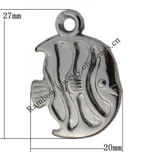 Jewelry findings, CCB plastic Pendant platina plated, Fish 27x20mm Hole:2.5mm, Sold by Bag