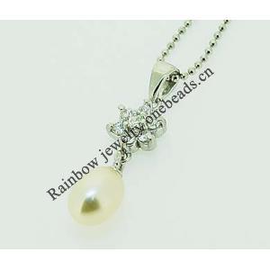 Sterling Silver Pendant/Charm with Pearl, 25x7mm, Sold by PC