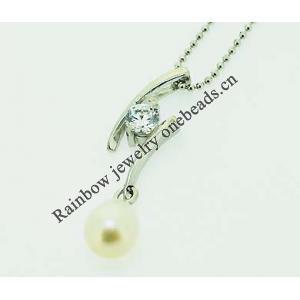 Sterling Silver Pendant/Charm with Pearl, 28x7.7mm, Sold by PC