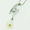 Sterling Silver Pendant/Charm with Pearl, 28x7.7mm, Sold by PC