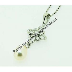 Sterling Silver Pendant/Charm with Pearl, 29x11.5mm, Sold by PC