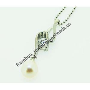 Sterling Silver Pendant/Charm with Pearl, 30x8mm, Sold by PC