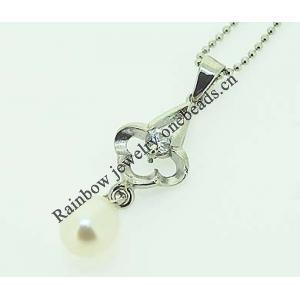 Sterling Silver Pendant/Charm with Pearl, 91x9.5mm, Sold by PC