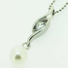 Sterling Silver Pendant/Charm with Pearl, 29x5mm, Sold by PC
