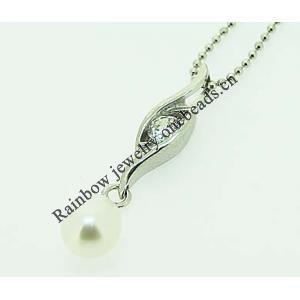 Sterling Silver Pendant/Charm with Pearl, 29x5mm, Sold by PC
